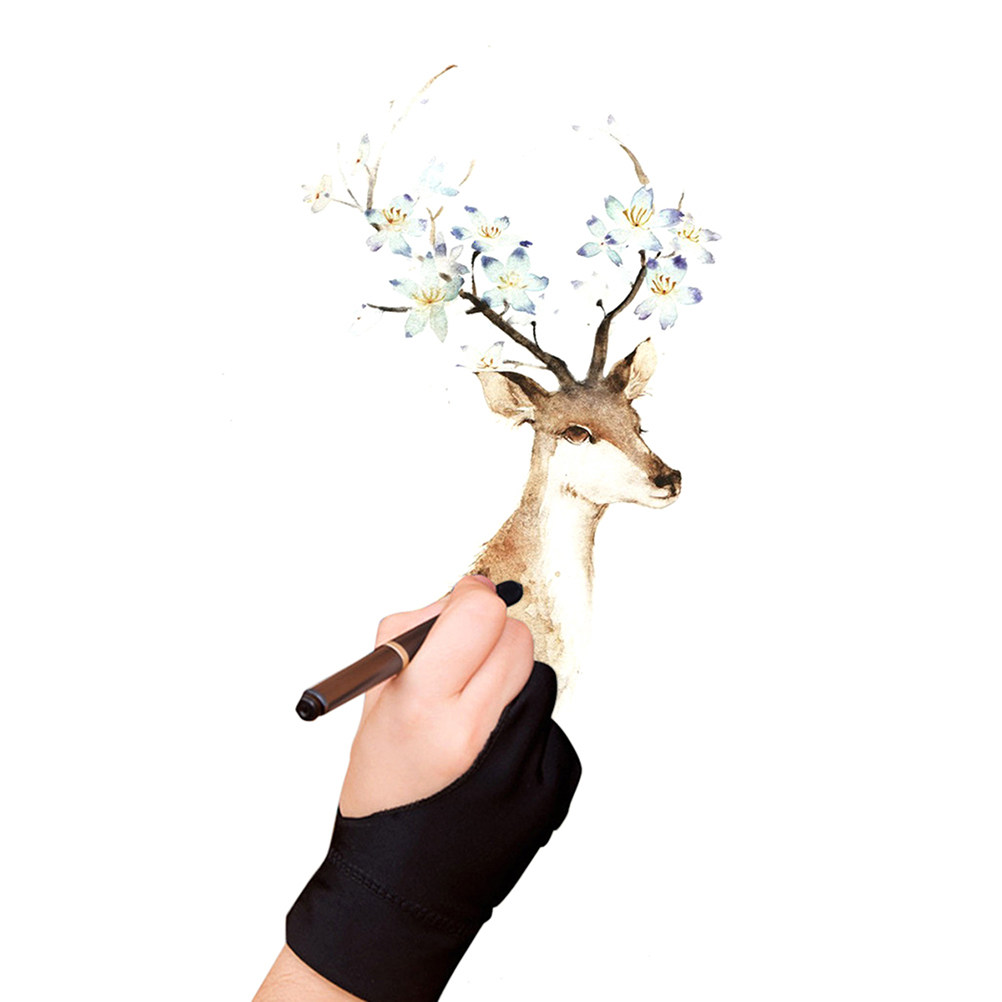 Drawing Glove Artist - 4個入りアンチドローインググローブ、2本指アーティストスケッチペインティング用スパンデックスグローブ、タブレットスケッチ用、防汚ブラックサイズ