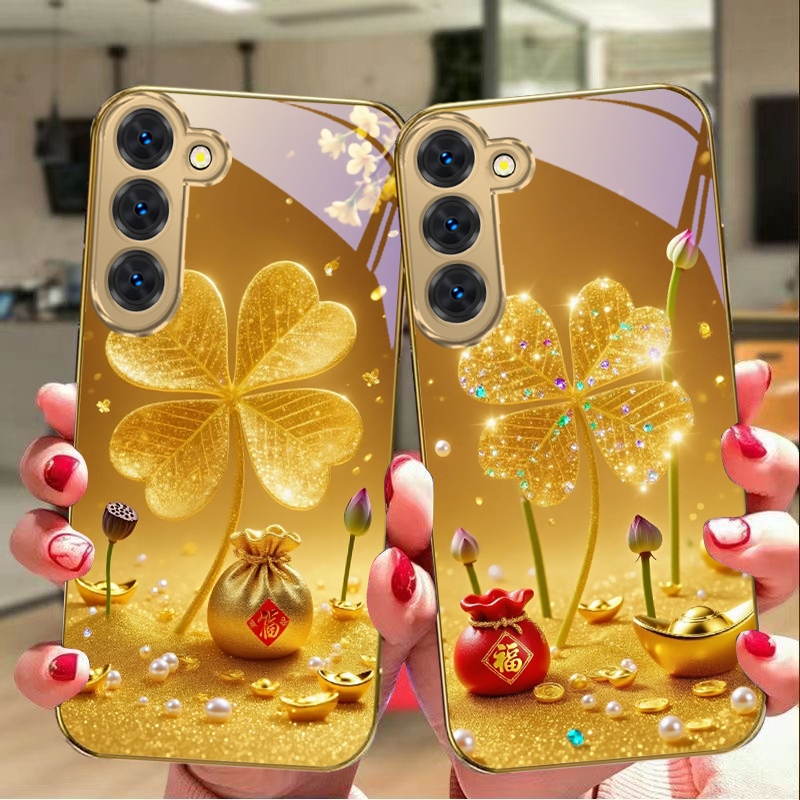 Tablet S9 Fe Accessories - 巨大な金色のクローバー柄のSamsung Galaxy S26 S20 FE S21Plus